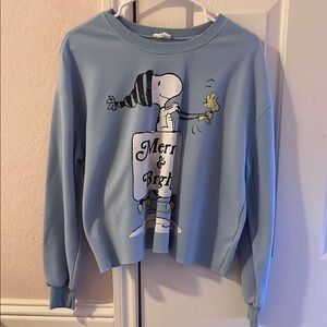 Blue Snoopy Graphic Cropped Sweatshirt